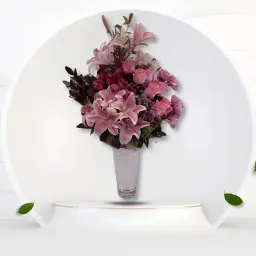 A Touch of Beauty - A Glass Vase with Multi-Colored Lowers